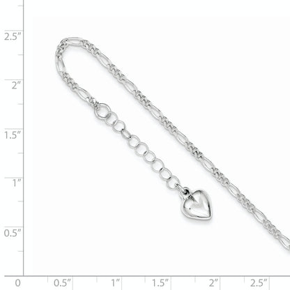 Sterling Silver Polished Heart 9In Plus 1In Ext. Anklet