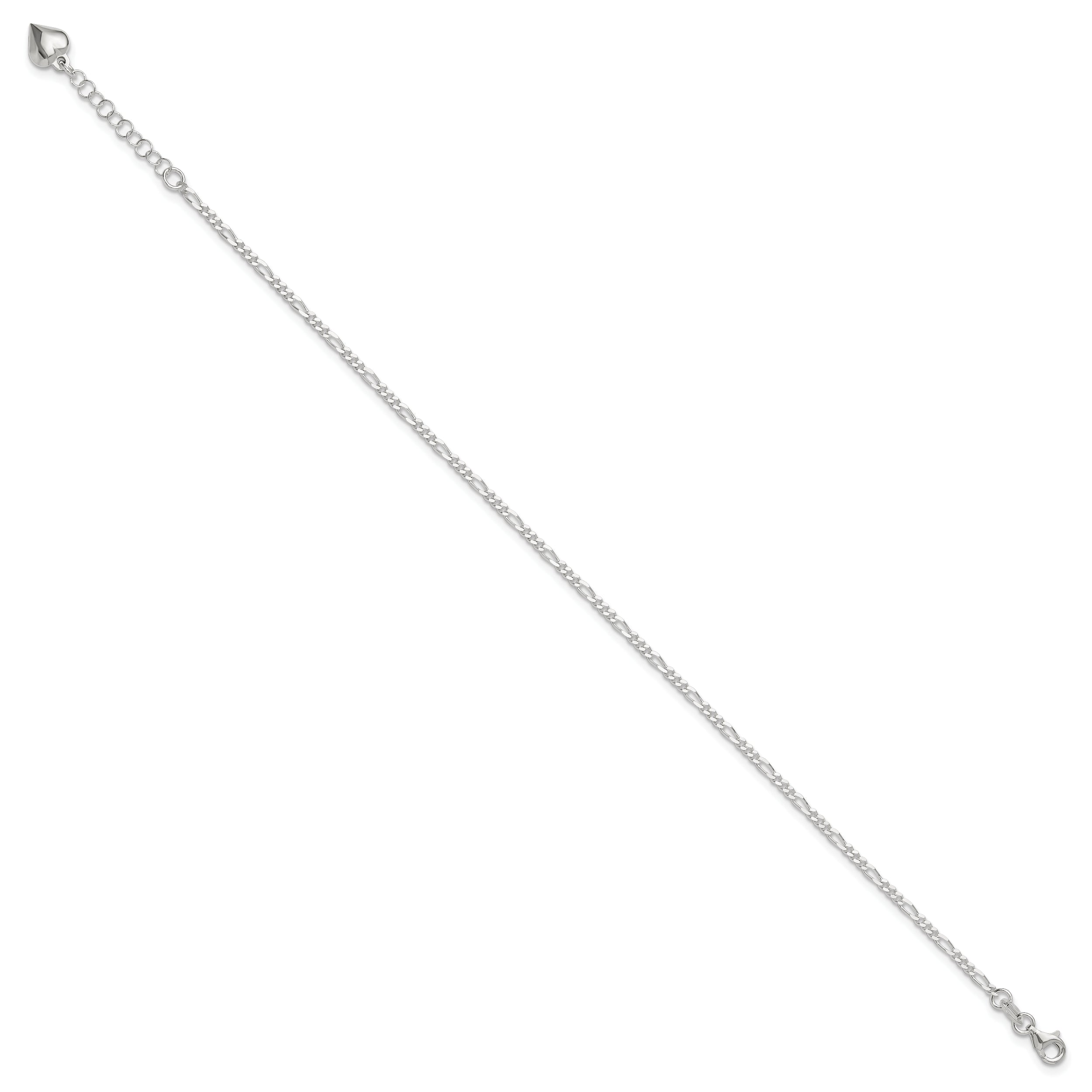 Sterling Silver Polished Heart 9In Plus 1In Ext. Anklet