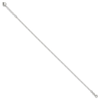 Sterling Silver Polished Heart 9In Plus 1In Ext. Anklet