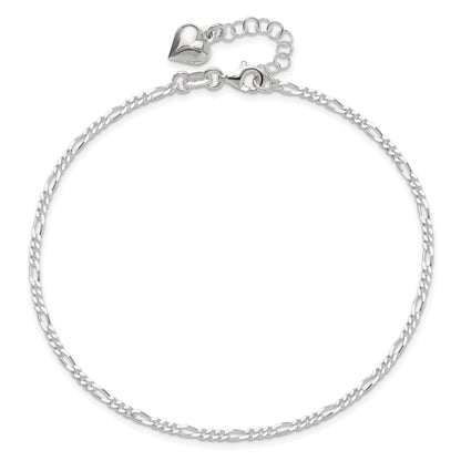 Sterling Silver Polished Heart 9In Plus 1In Ext. Anklet