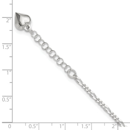 Sterling Silver Polished Heart 9In Plus 1In Ext. Anklet