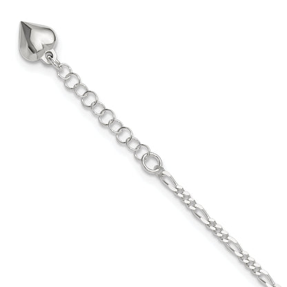 Sterling Silver Polished Heart 9In Plus 1In Ext. Anklet