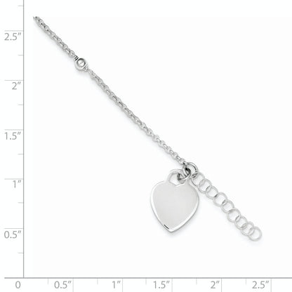 Sterling Silver Polished Bead And Heart 9In Plus 1In Ext. Anklet