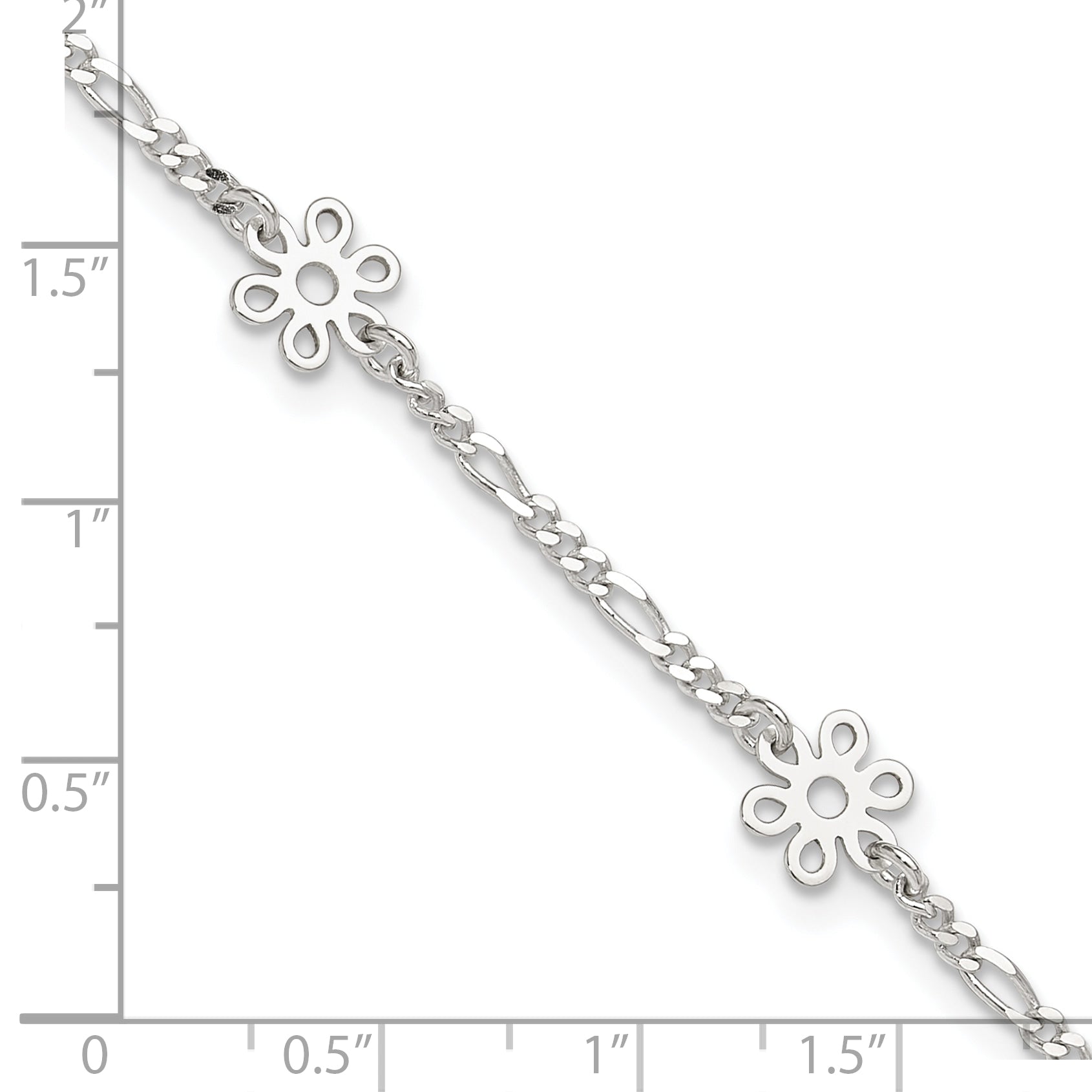 Sterling Silver Polished Flower 9In Plus 1In Ext. Anklet