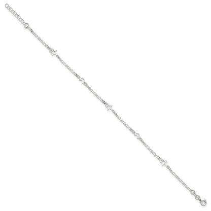 Sterling Silver Polished Moon And Star 9In Plus 1In Ext. Anklet