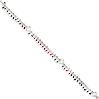 Sterling Silver Red Beads 10In Plus 1In Ext. Anklet