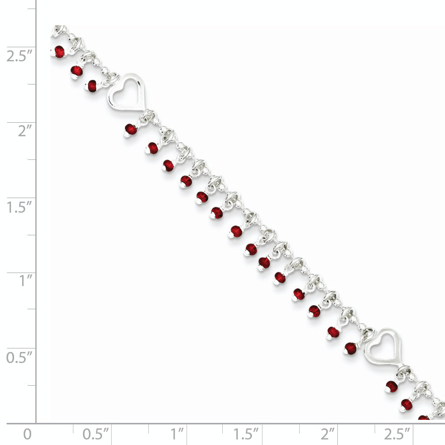 Sterling Silver Red Beads 10In Plus 1In Ext. Anklet