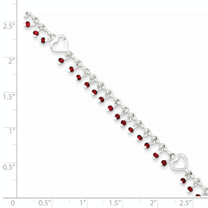 Sterling Silver Red Beads 10In Plus 1In Ext. Anklet