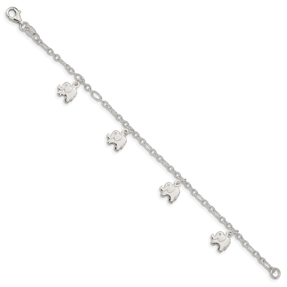 6 Inch Sterling Silver Polished Elephants With 1In Ext. Children'S Bracelet