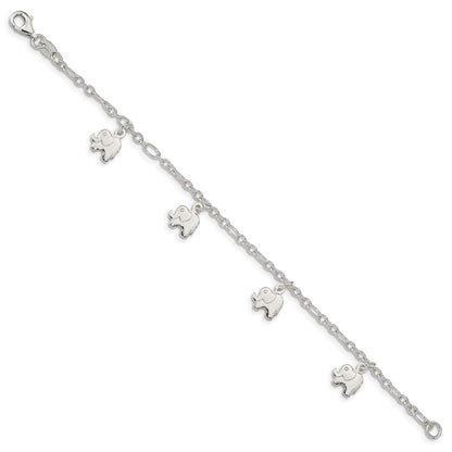 6 Inch Sterling Silver Polished Elephants With 1In Ext. Children'S Bracelet