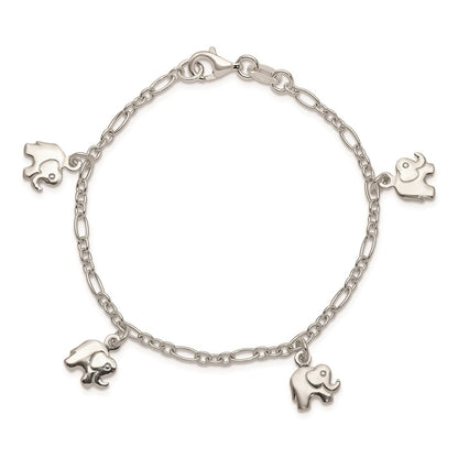 6 Inch Sterling Silver Polished Elephants With 1In Ext. Children'S Bracelet