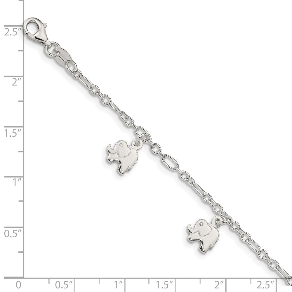 6 Inch Sterling Silver Polished Elephants With 1In Ext. Children'S Bracelet