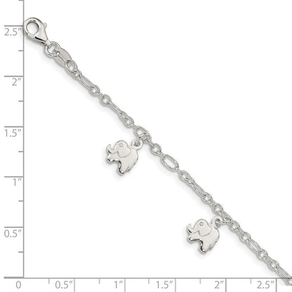 6 Inch Sterling Silver Polished Elephants With 1In Ext. Children'S Bracelet