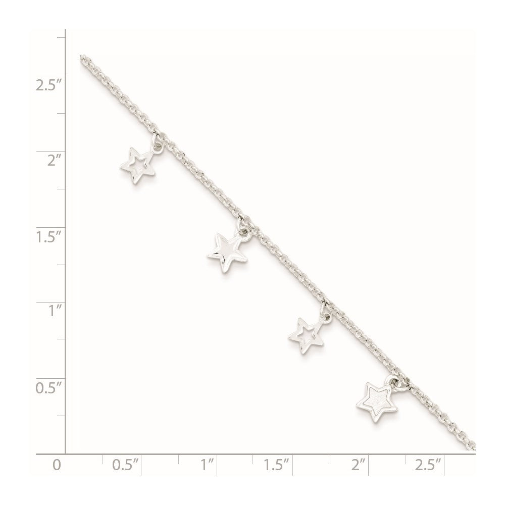 6 Inch Sterling Silver Polished & Textured Stars Children'S Bracelet