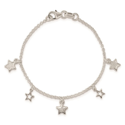 6 Inch Sterling Silver Polished & Textured Stars Children'S Bracelet
