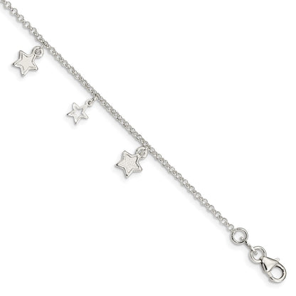 6 Inch Sterling Silver Polished & Textured Stars Children'S Bracelet