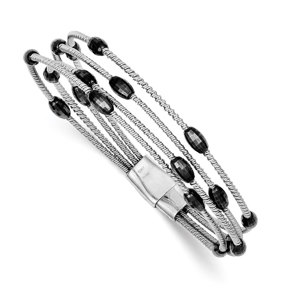 7.5 Inch Sterling Silver Ruthenium-Plated Bead Slide Clasp Bracelet