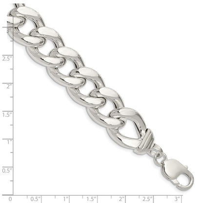 9 Inch Sterling Silver Hollow Polished Curb Bracelet