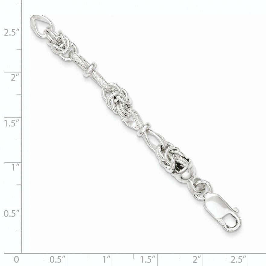 7.5 Inch Sterling Silver Polished And Textured Fancy Bracelet