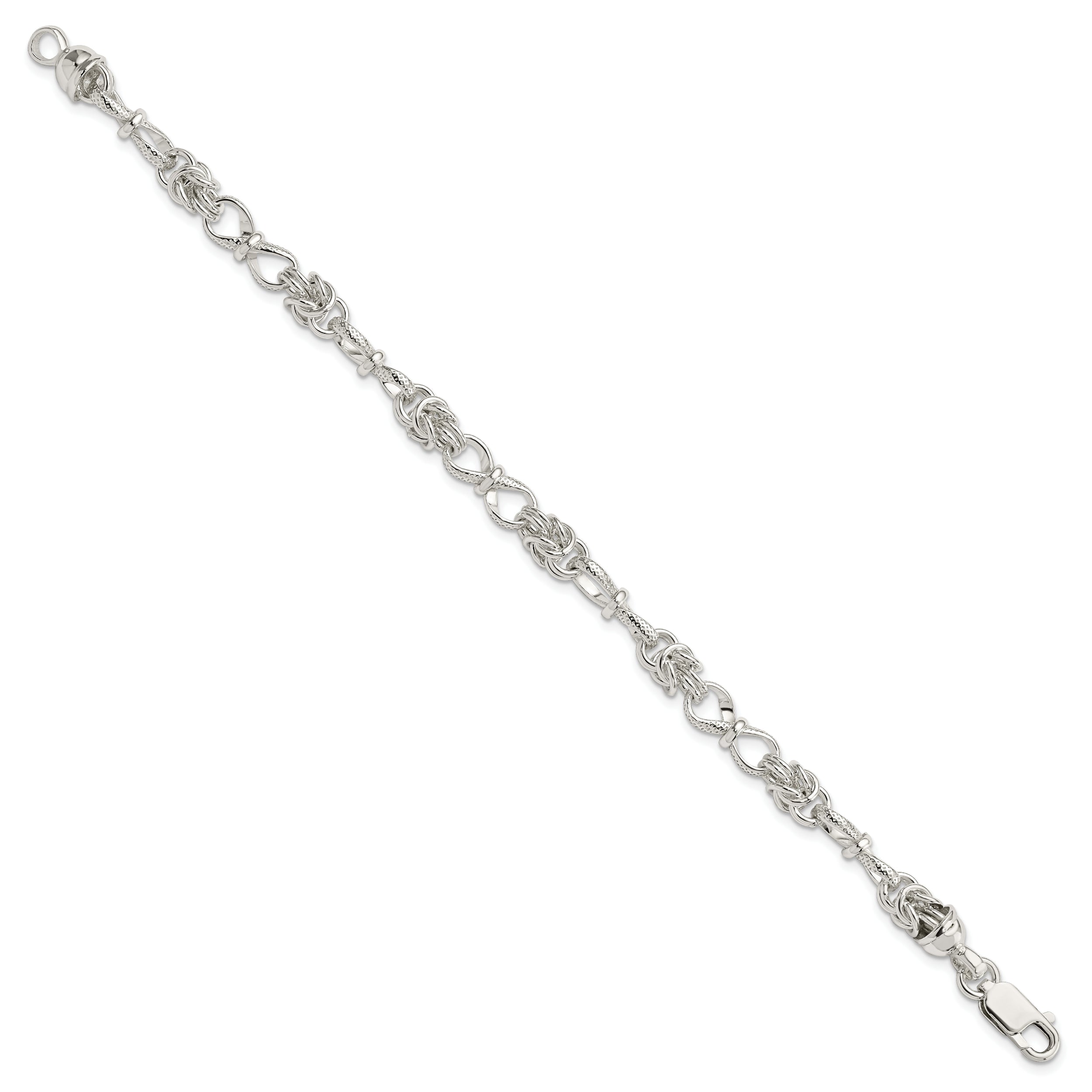 7.5 Inch Sterling Silver Polished And Textured Fancy Bracelet