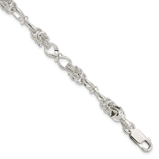 7.5 Inch Sterling Silver Polished And Textured Fancy Bracelet