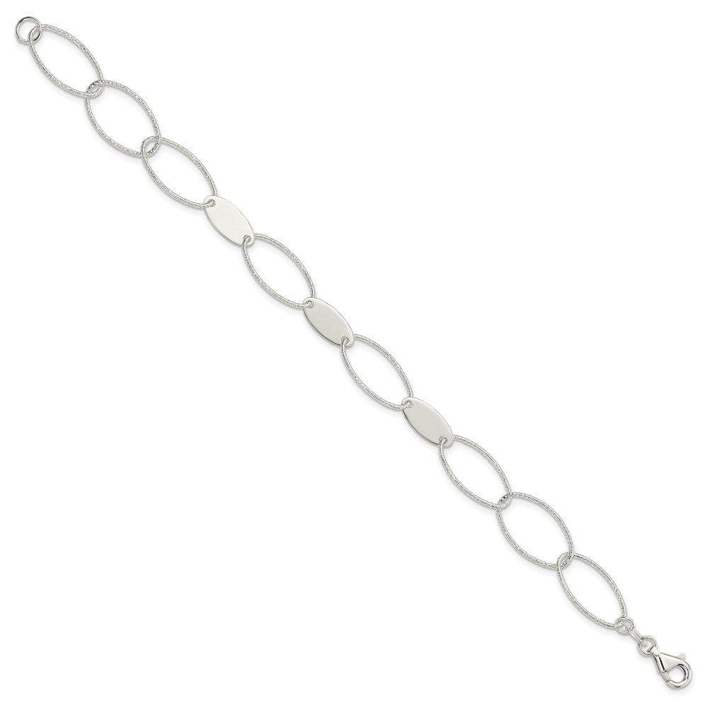 7.5 Inch Sterling Silver Polished And Textured Oval Link Bracelet