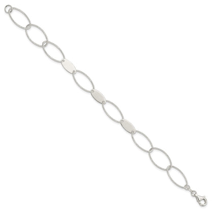 7.5 Inch Sterling Silver Polished And Textured Oval Link Bracelet