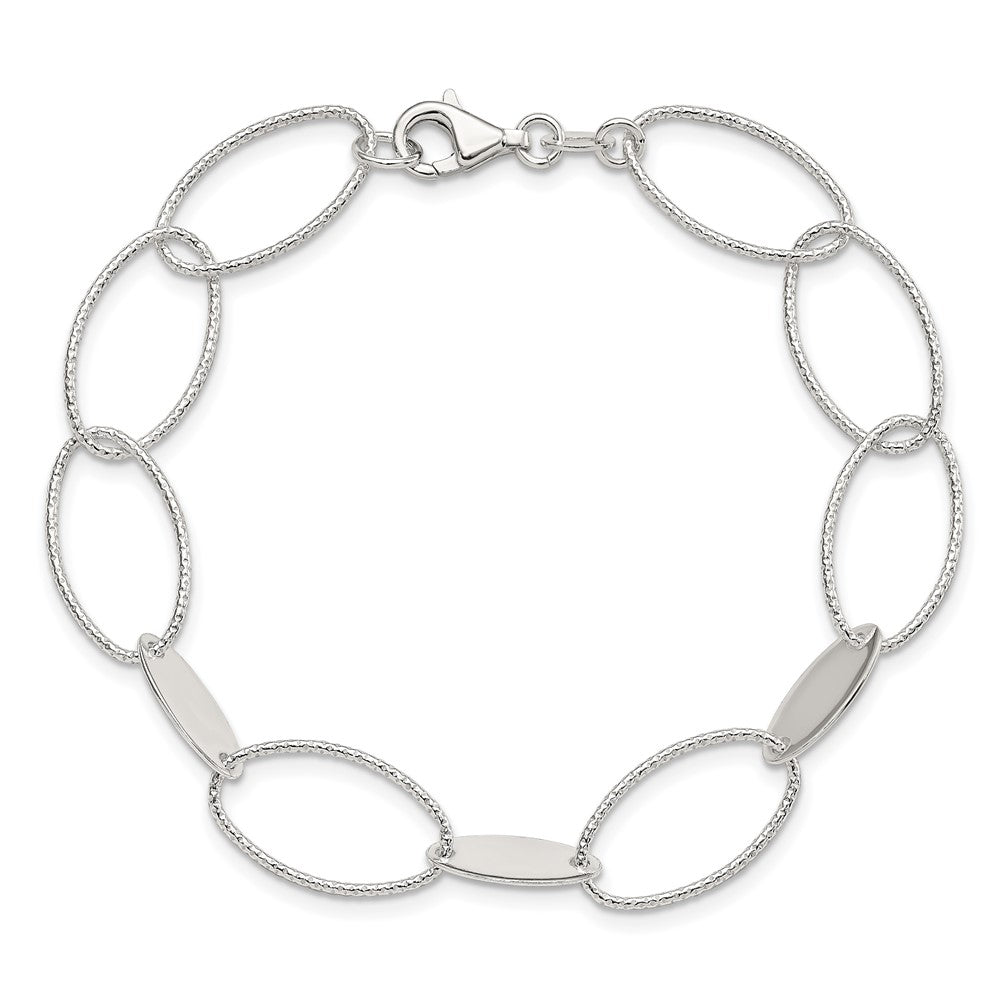7.5 Inch Sterling Silver Polished And Textured Oval Link Bracelet