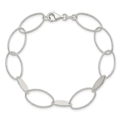 7.5 Inch Sterling Silver Polished And Textured Oval Link Bracelet