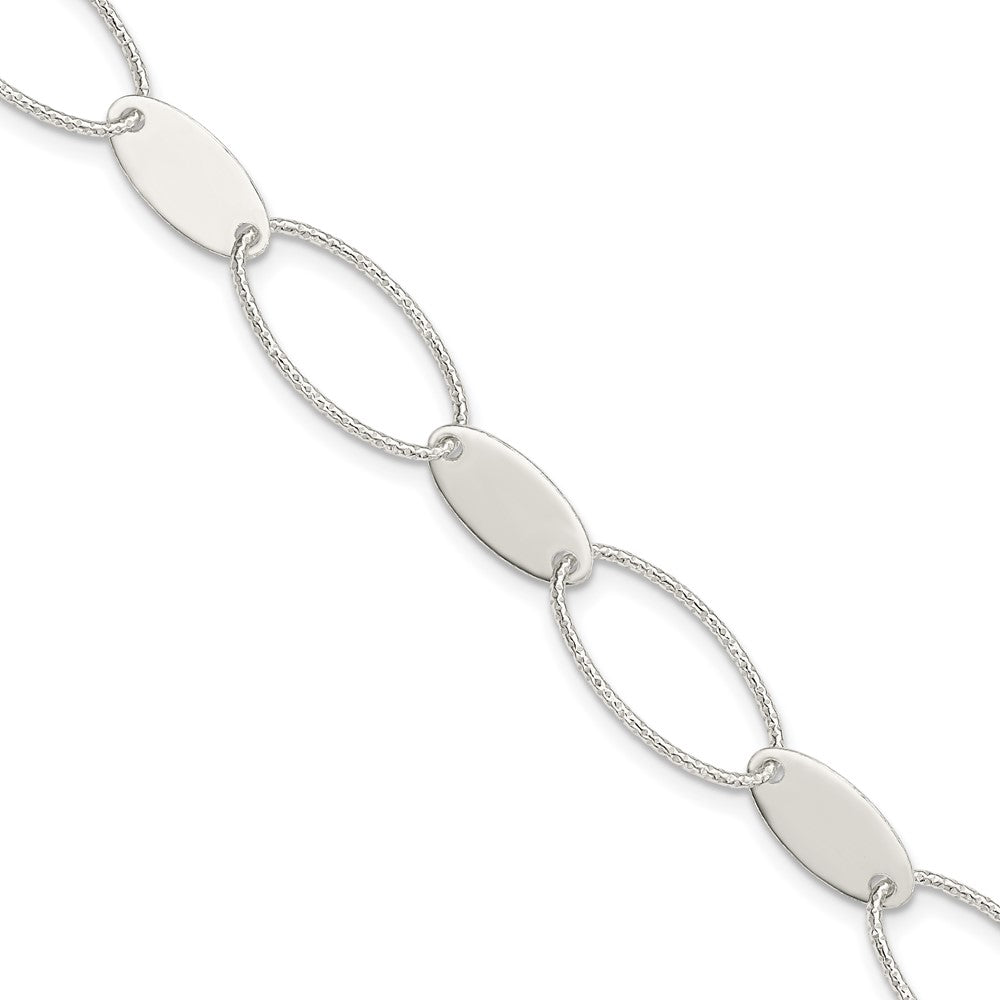 7.5 Inch Sterling Silver Polished And Textured Oval Link Bracelet