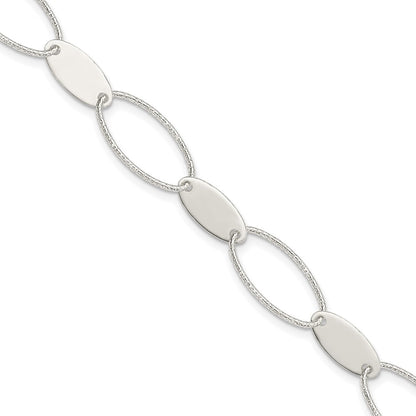 7.5 Inch Sterling Silver Polished And Textured Oval Link Bracelet