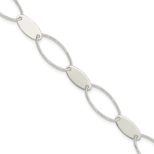 7.5 Inch Sterling Silver Polished And Textured Oval Link Bracelet