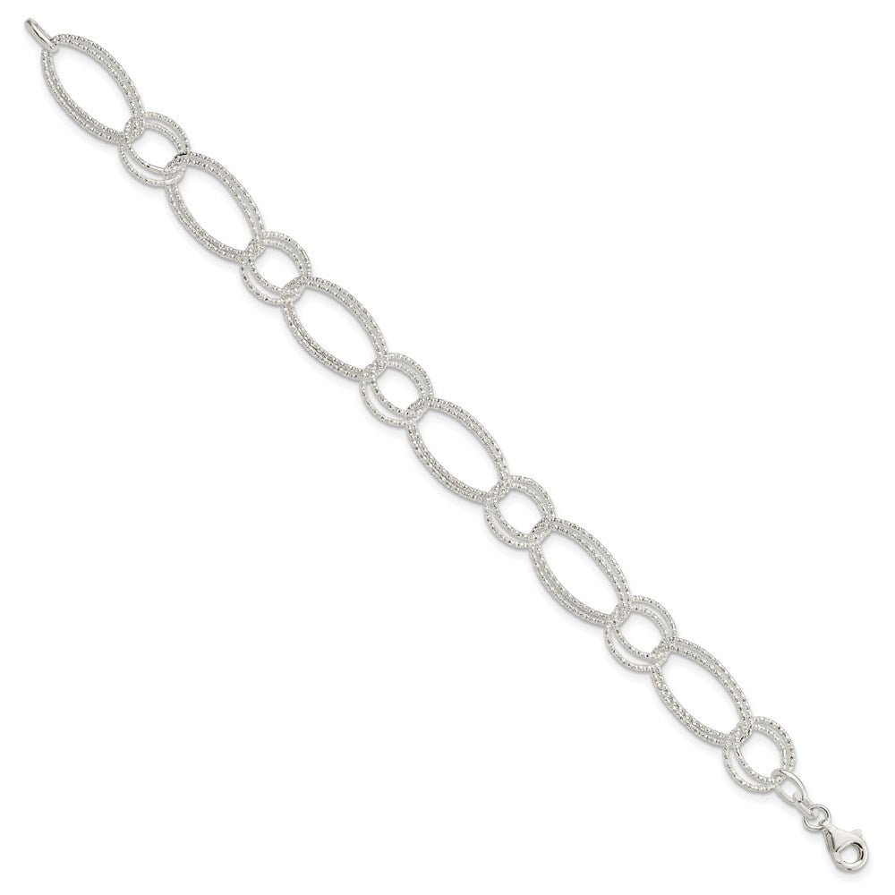 7 Inch Sterling Silver Textured Double Link Bracelet
