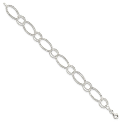 7 Inch Sterling Silver Textured Double Link Bracelet