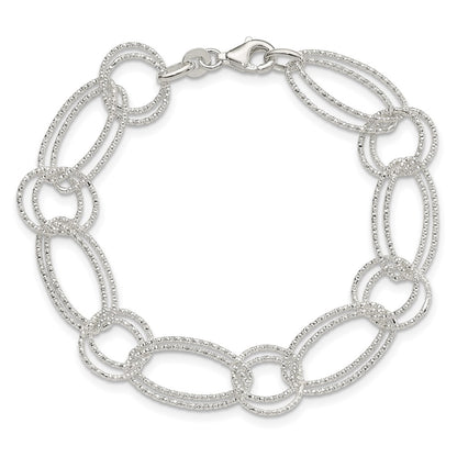 7 Inch Sterling Silver Textured Double Link Bracelet