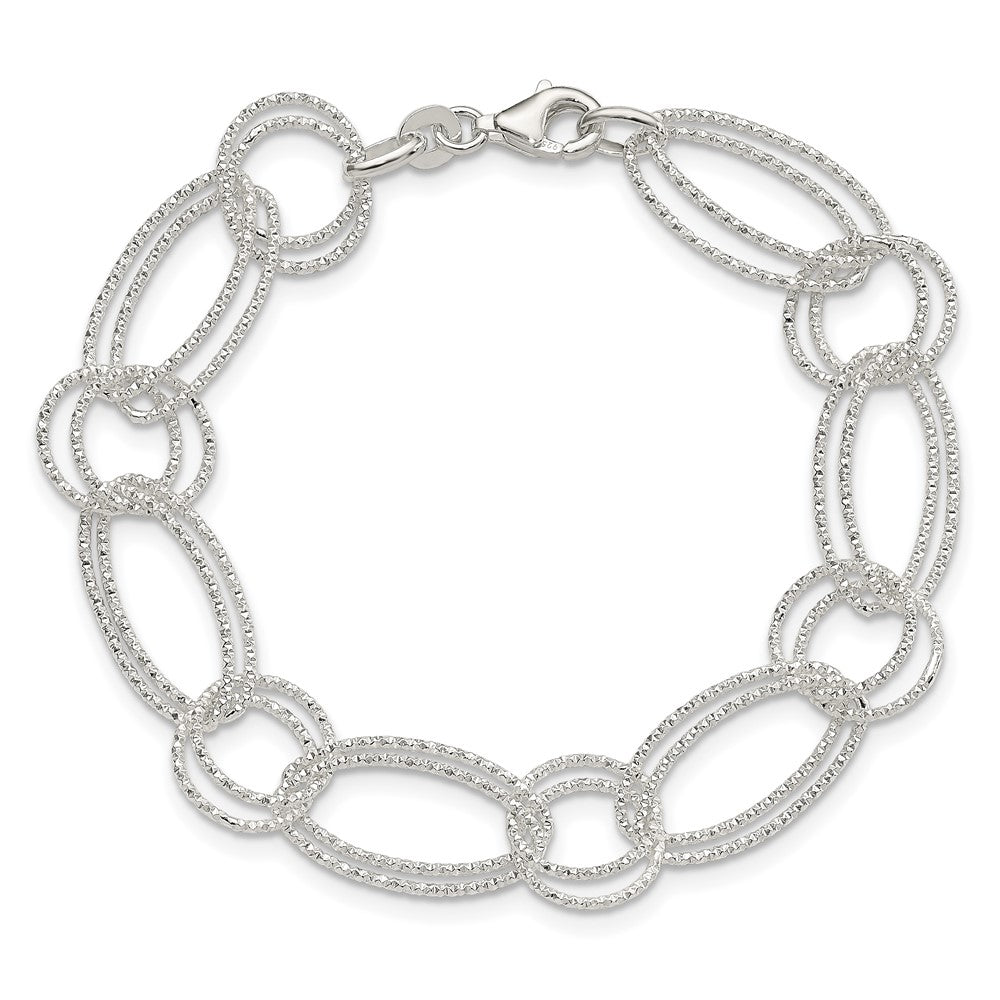 7 Inch Sterling Silver Textured Double Link Bracelet