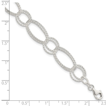 7 Inch Sterling Silver Textured Double Link Bracelet