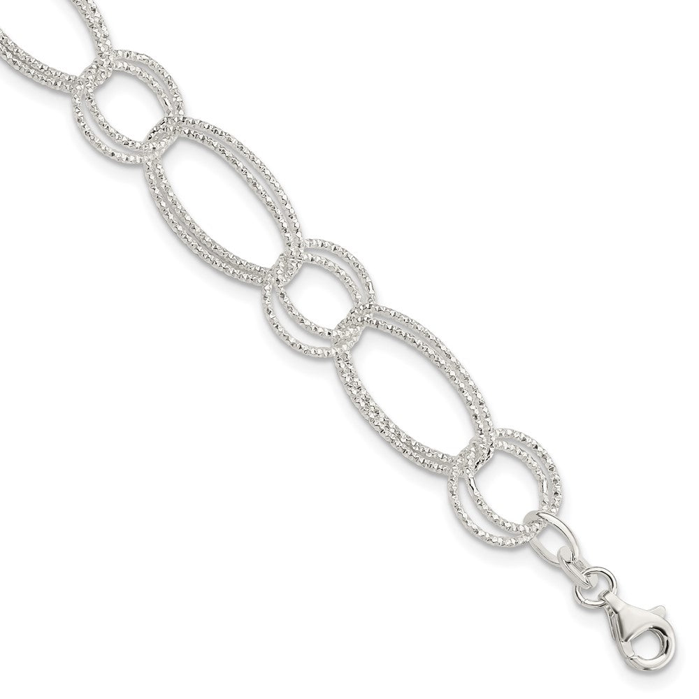 7 Inch Sterling Silver Textured Double Link Bracelet