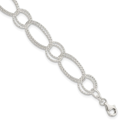 7 Inch Sterling Silver Textured Double Link Bracelet