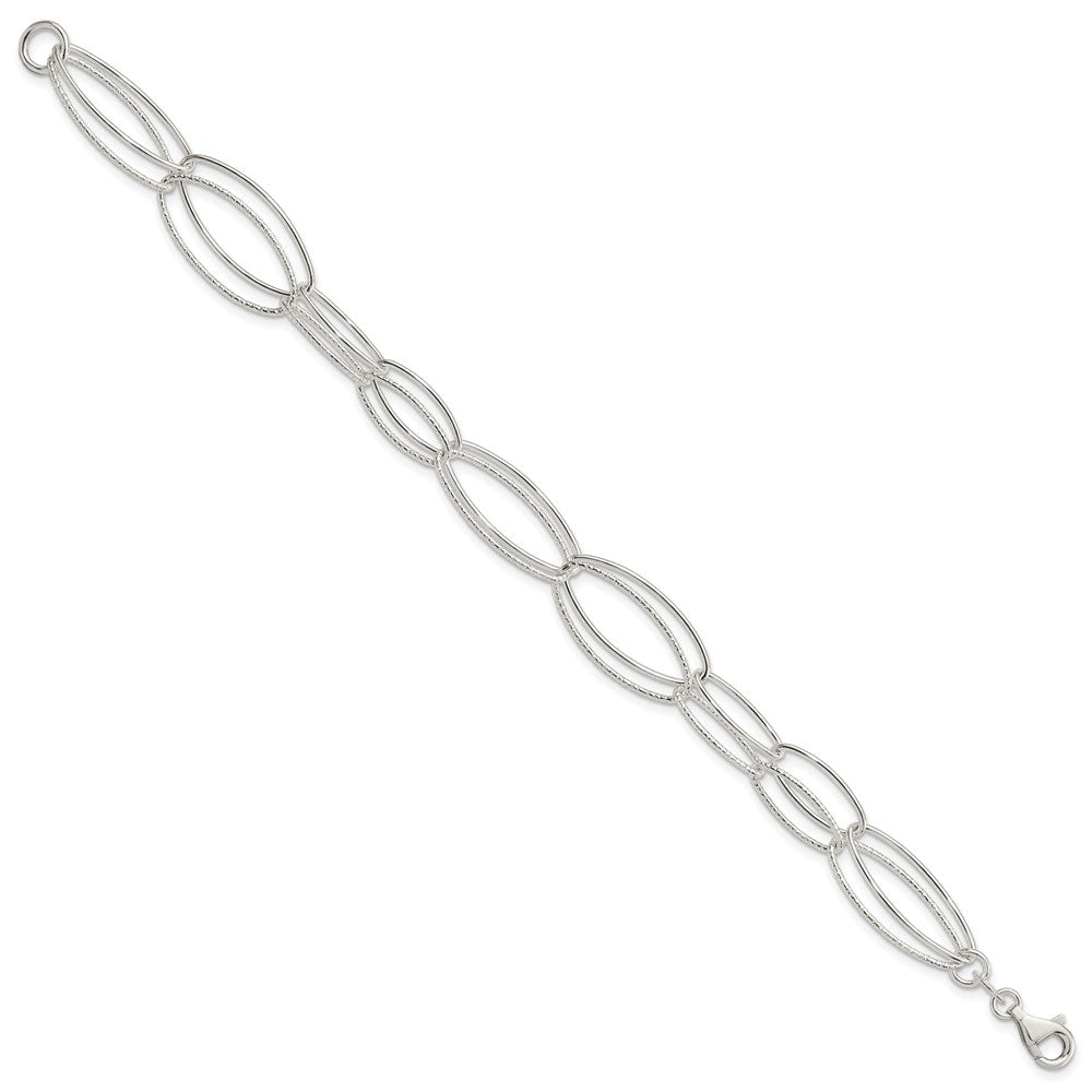 7.5 Inch Sterling Silver Polished And Textured Oval Link Bracelet