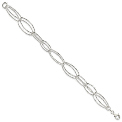 7.5 Inch Sterling Silver Polished And Textured Oval Link Bracelet