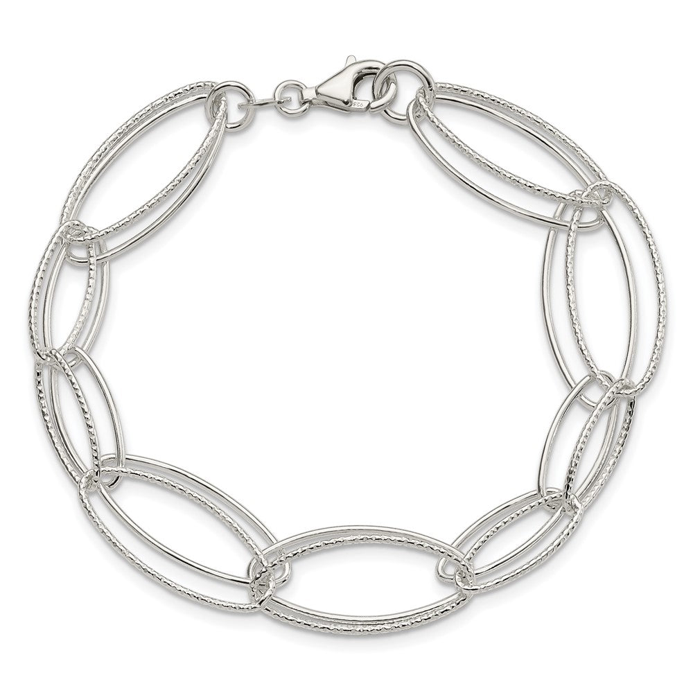 7.5 Inch Sterling Silver Polished And Textured Oval Link Bracelet