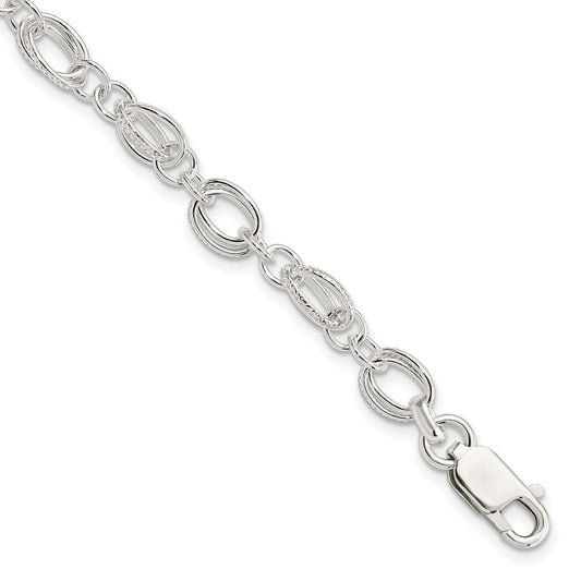 7.5 Inch Sterling Silver Polished And Textured 5.5mm Fancy Bracelet
