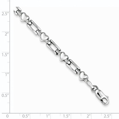 7.25 Inch Sterling Silver Rhodium Polished Hearts And Squares Bracelet