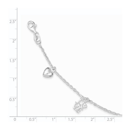 7.5 Inch Sterling Silver Heart And Love Charm Bracelet