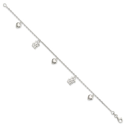 7.5 Inch Sterling Silver Heart And Love Charm Bracelet