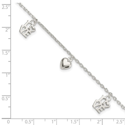 7.5 Inch Sterling Silver Heart And Love Charm Bracelet