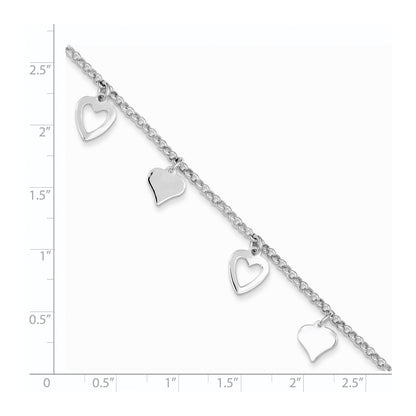 7.5 Inch Sterling Silver Polished Heart Bracelet