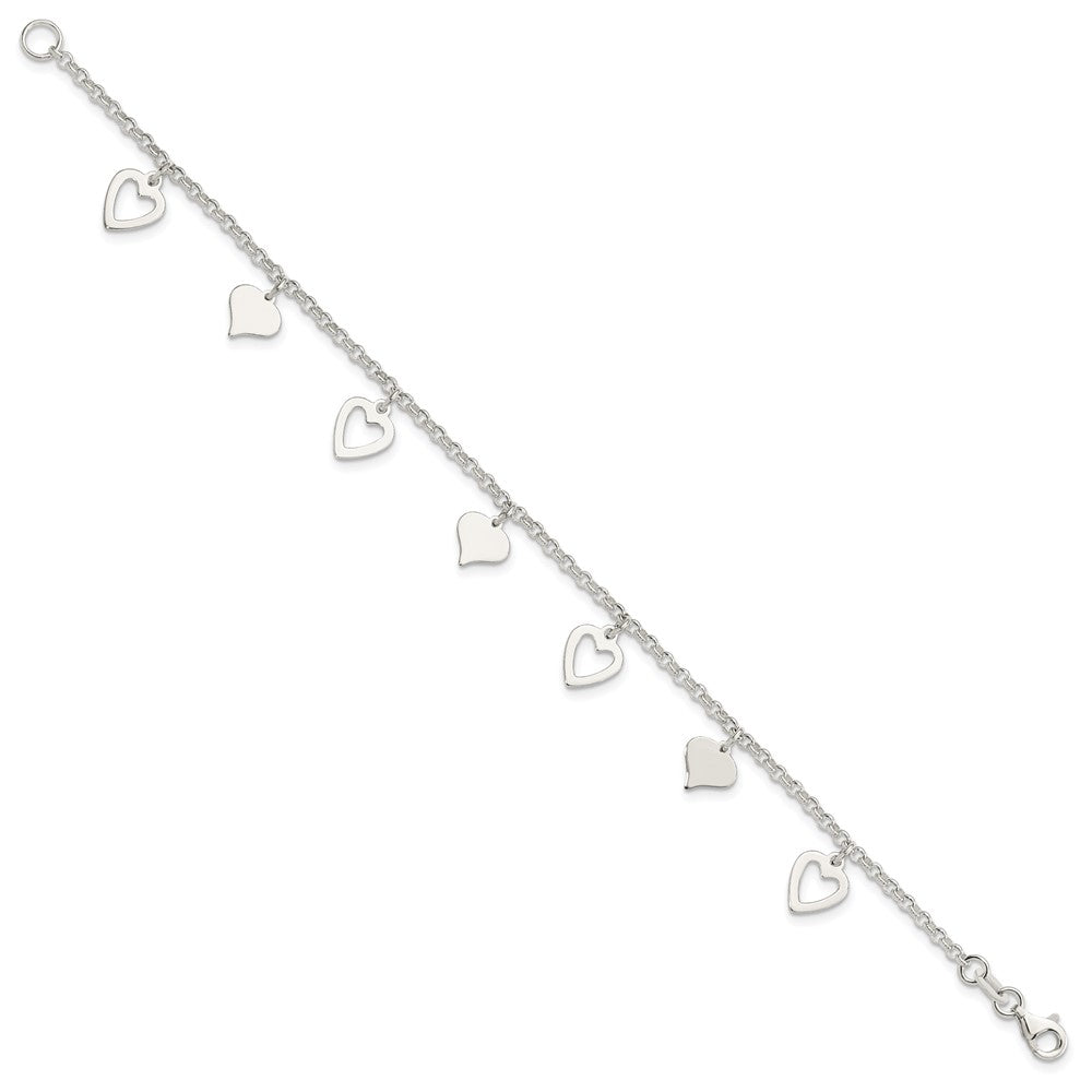 7.5 Inch Sterling Silver Polished Heart Bracelet