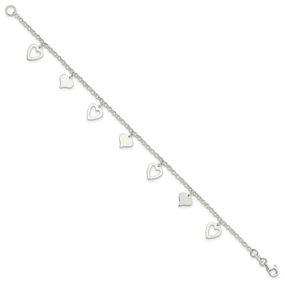 7.5 Inch Sterling Silver Polished Heart Bracelet